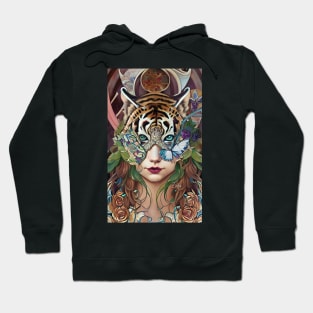 Stunning imaginative and Magical girl with mask of Tiger Hoodie